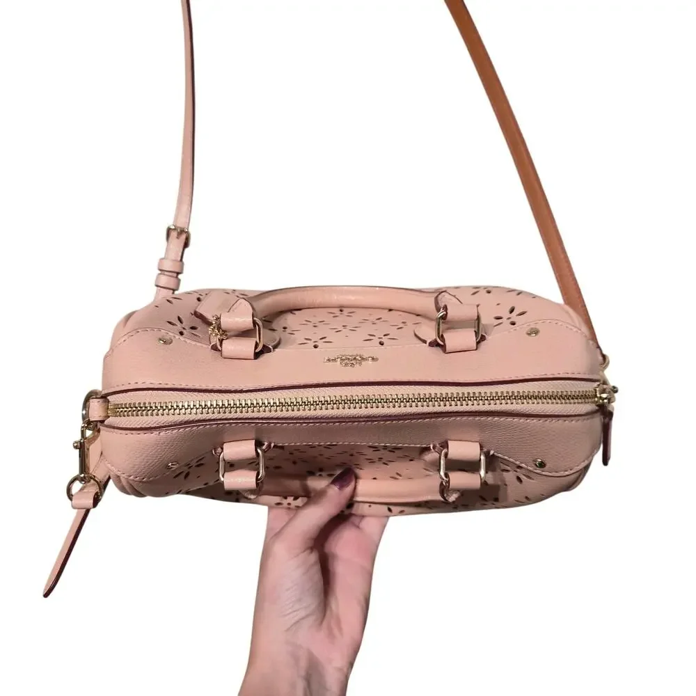 Coach Mini Bennett Satchel in Peach Rose Laser Cut Leather Floral